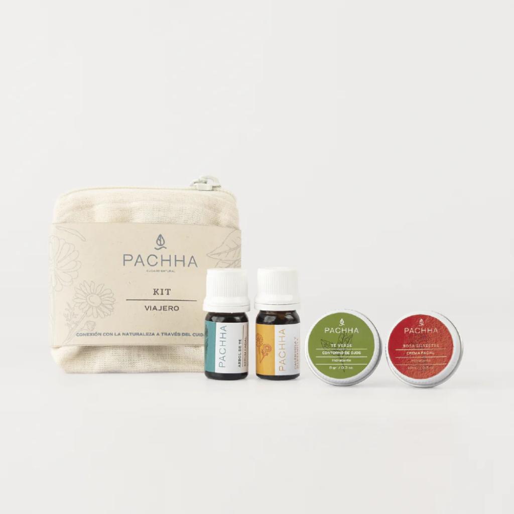 Kit viajero (4 productos + cosmetiquera) - PACHHA - El Anaquel Verde